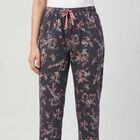 Women's Grey Regular Fit Heart Printed Pyjama, Dark Grey, small