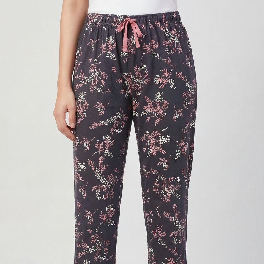 Women's Grey Regular Fit Heart Printed Pyjama, Dark Grey, large