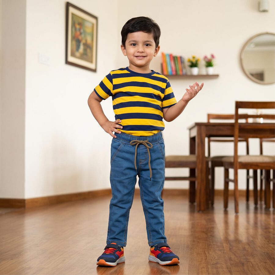 Boys Light Blue Straight Fit Drawstring Jeans, हल्का नीला, large