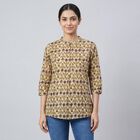 Women's Yellow Round Neck Solid Straight Kurti, Yellow, small