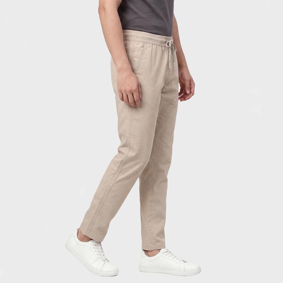 Men's Beige Slim Fit Casual Trousers, गहरा पीला, large