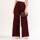 Women's Deep Maroon Wide-Leg Textured Track Pants, भूरा, small image number null
