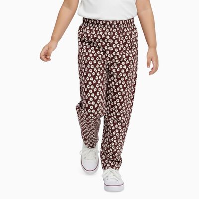 Girls' Dark Brown Floral Printed Cotton Blend Pyjama