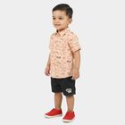 Infants' Peach 100% Cotton Collar Neck Printed Baba Suit, Peach, small