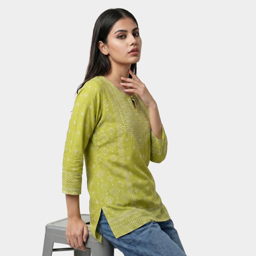 Women's Green Solid Straight Kurti, Light Green, large