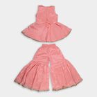 Girls' Bright Coral Pink Embroidered Sleeveless Top and Sharara Fusion Set, Light Pink, small image number null