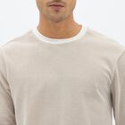 Men's Light Beige Round Neck Casual T-Shirt, Beige, small image number null