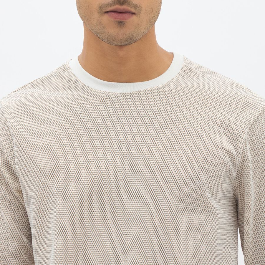 Men's Light Beige Round Neck Casual T-Shirt, Beige, large image number null
