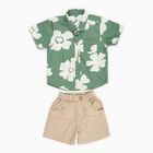 Infants' Olive Cotton Collared Floral Baba Suit, Olive, small