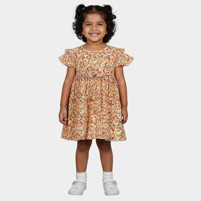 Infants' Cream Floral Printed Fit and Flare Frock