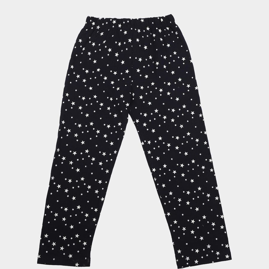 Girls' Navy Blue Straight-Fit Star Printed Cotton Blend Pyjama, नेवी ब्लू, large