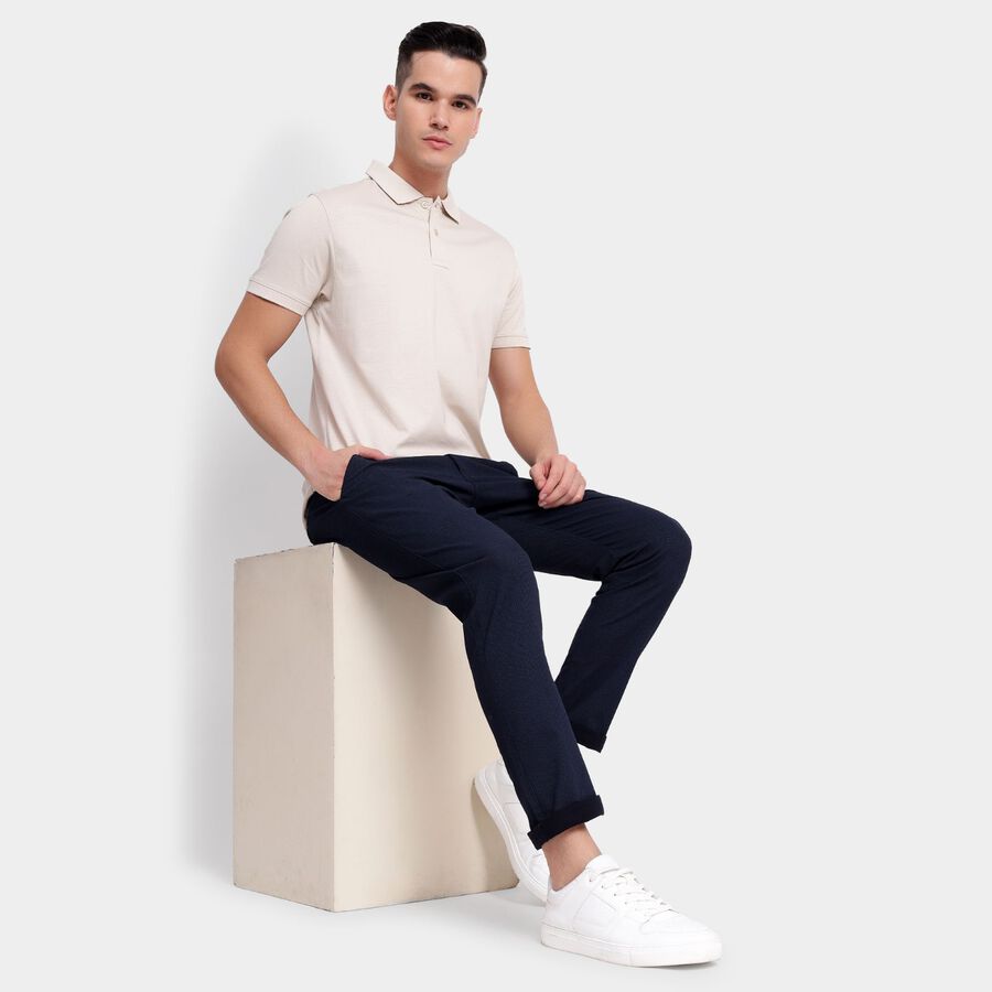 Men's Slim Fit Casual Trousers, Navy Blue, large image number null