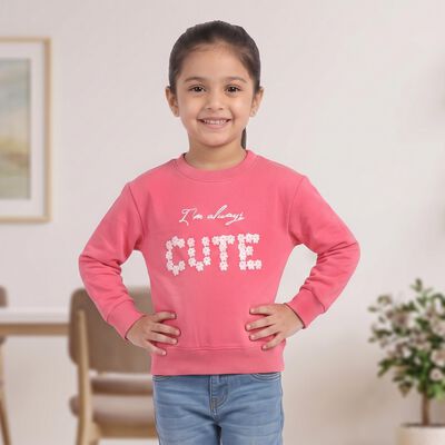 Girls' Pink Round Neck Pullover Sweatshirt