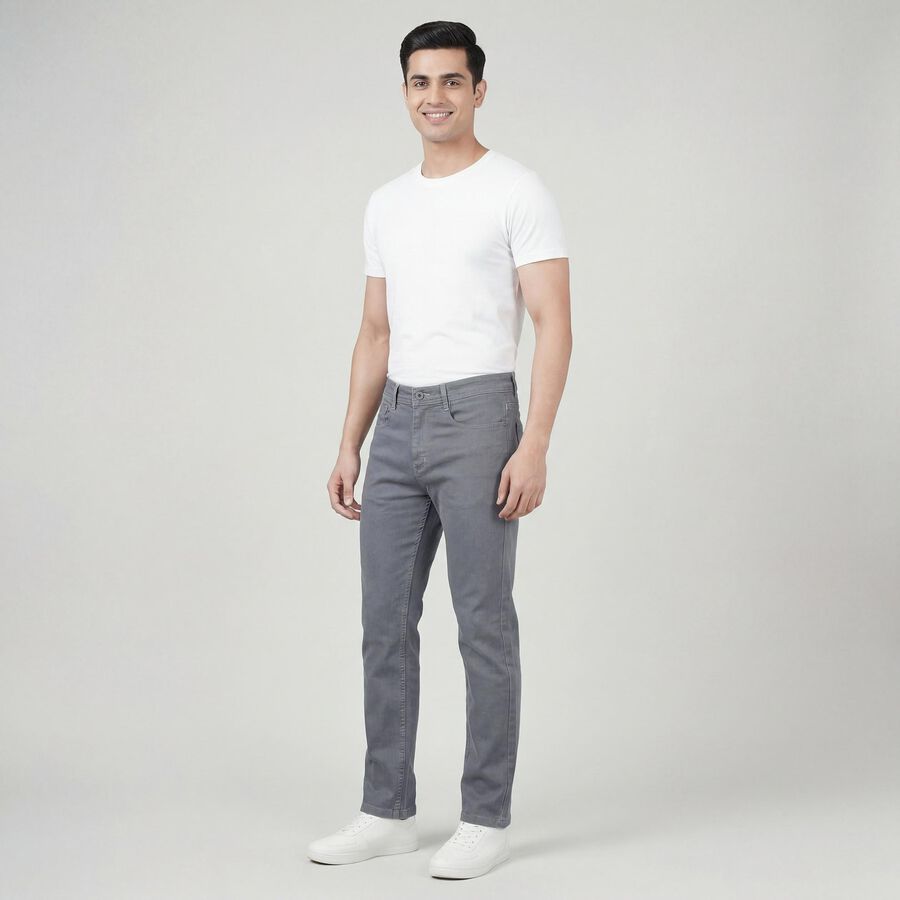 Men's Grey Slim Fit Solid Jeans, हल्का ग्रे, large