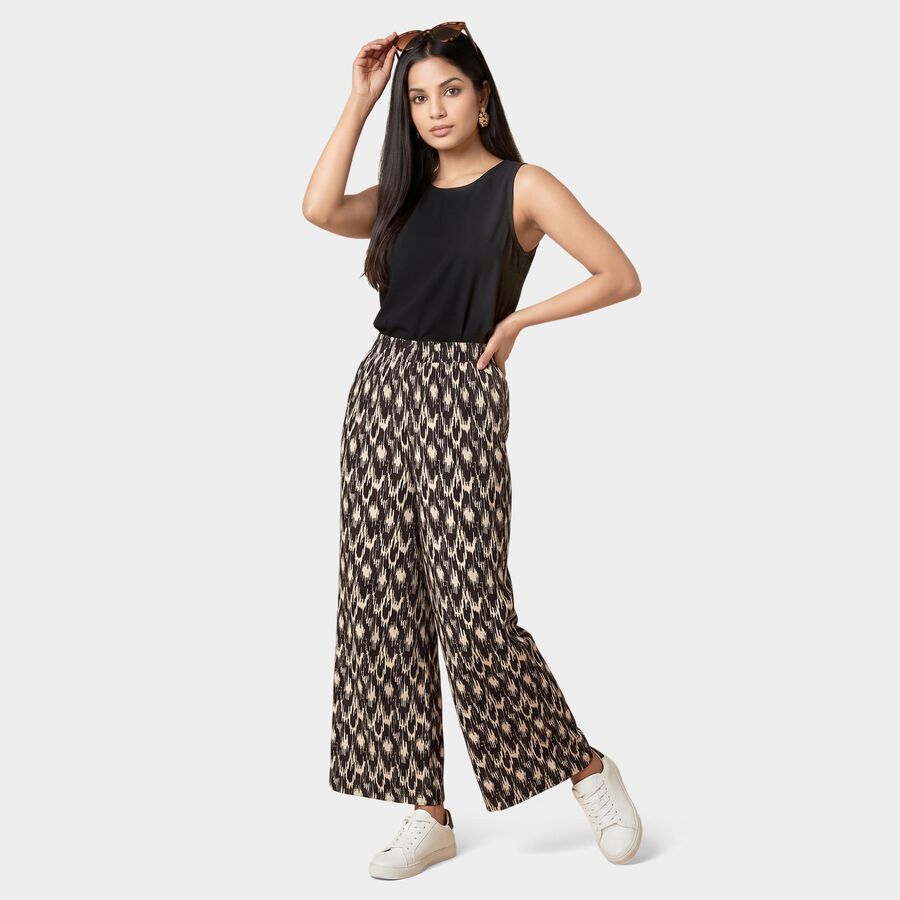 Women's Black Regular Fit Printed Palazzos, Black, large