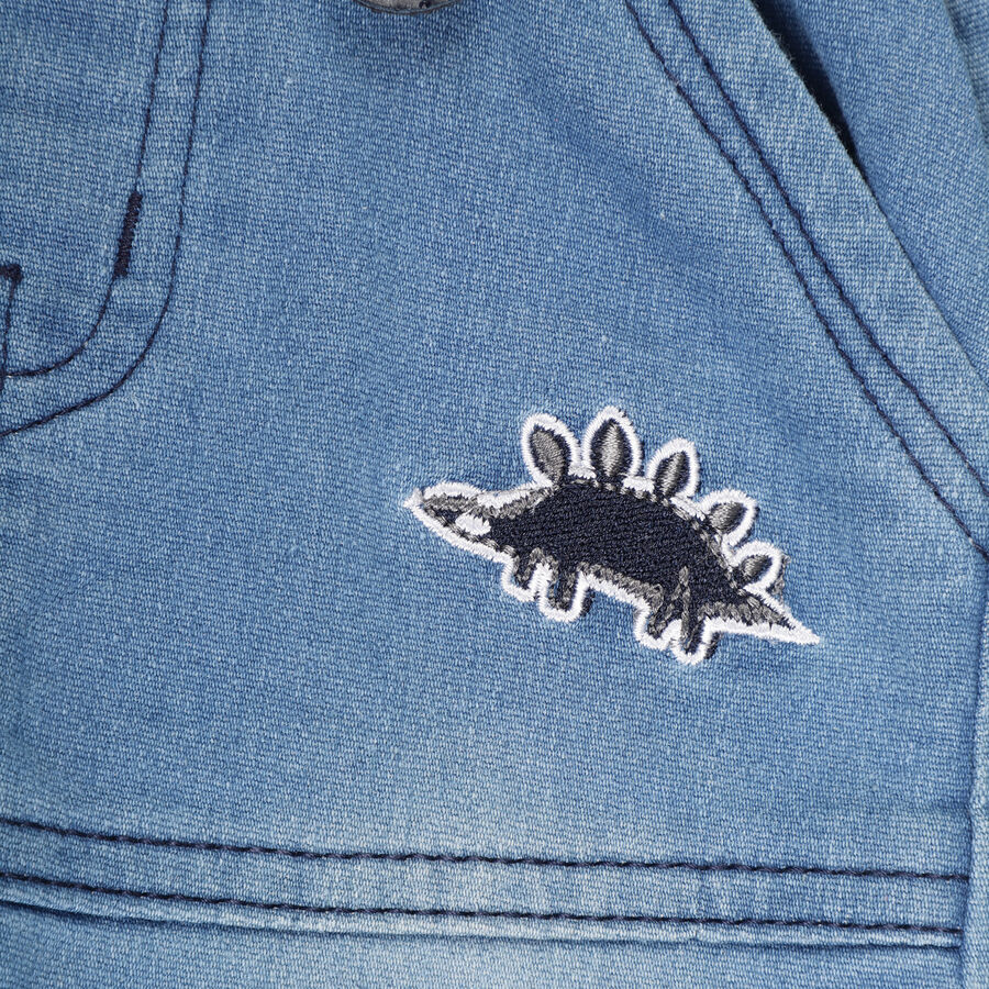 Infants Heavy Wash with Embroidery Jogger Fit Rib Waist W Suspende Jeans, Mid Blue, large image number null