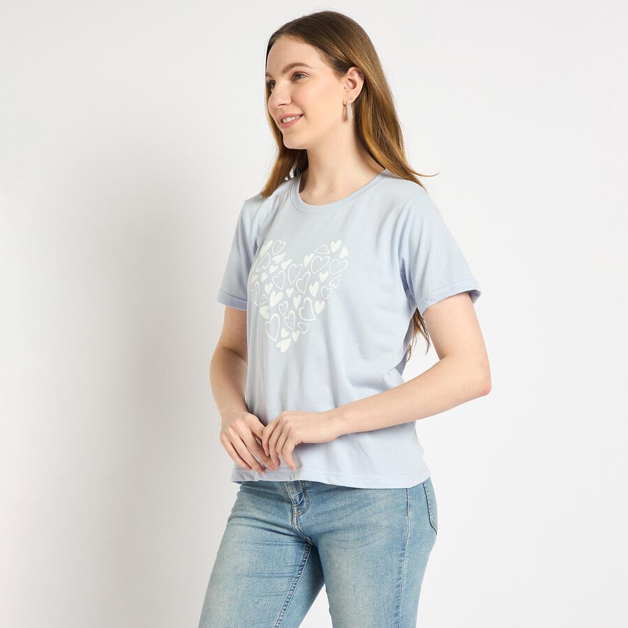 Ladies' Round Neck T-Shirt , हल्का नीला, large