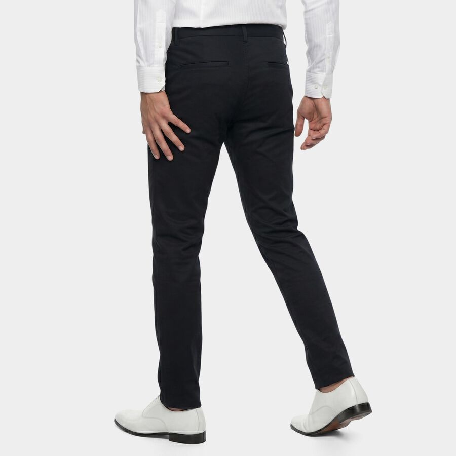Men's Navy Blue Slim Fit Flat-Front Trousers, Navy Blue, large
