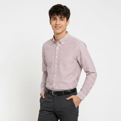 Men's Maroon Striped Regular Fit Formal Shirt