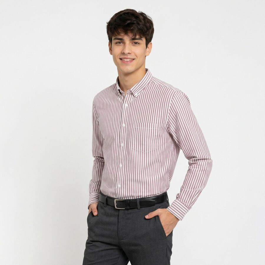 Men's Maroon Striped Regular Fit Formal Shirt, मरून, large