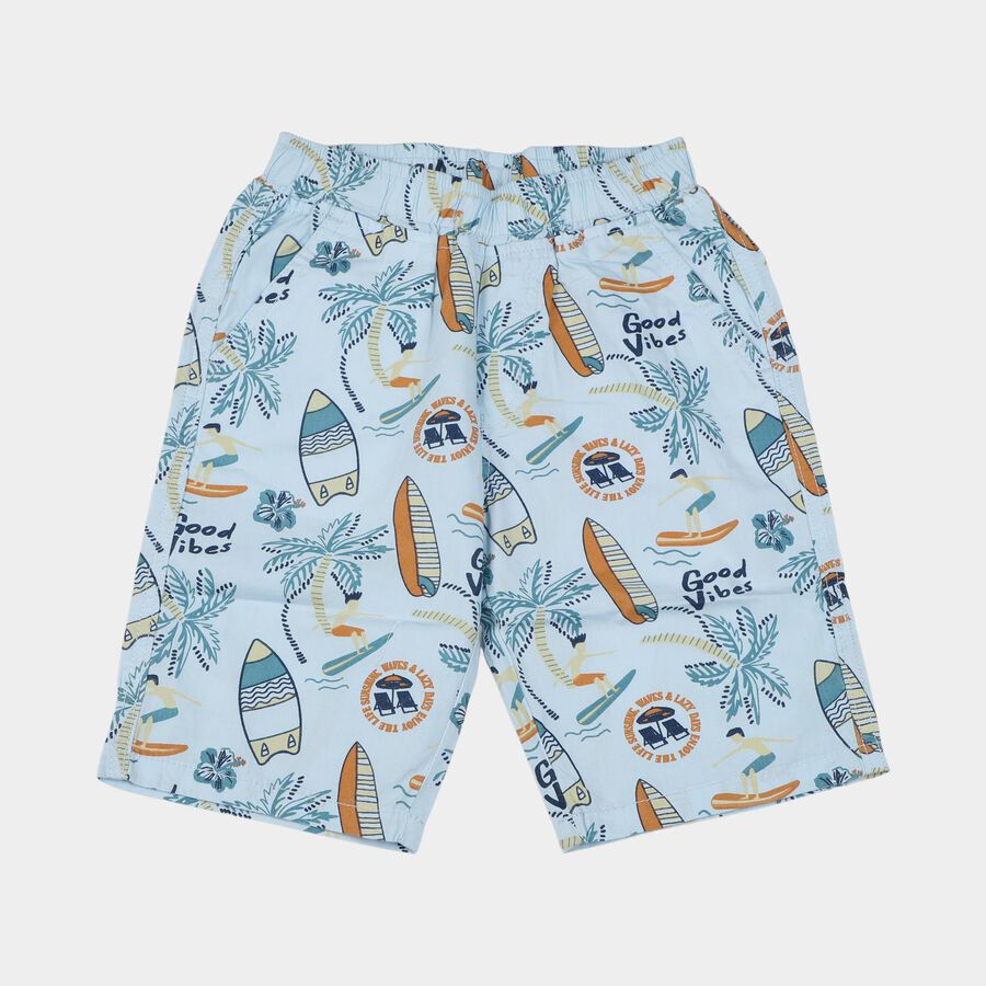 Boys' Light Blue Tropical Print Cotton Jamaican Shorts, Light Blue, large