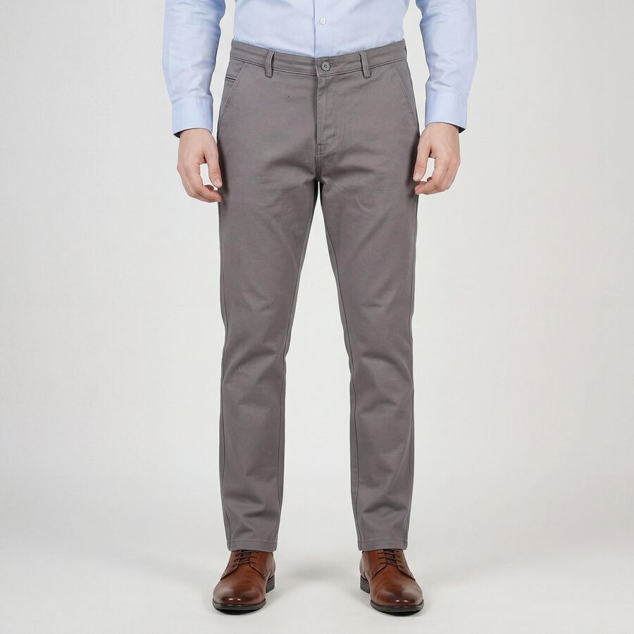 Men's Light Grey Slim Fit Casual Trousers, हल्का ग्रे, large
