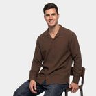 Men's Brown Cotton Casual Shirt, Brown, small
