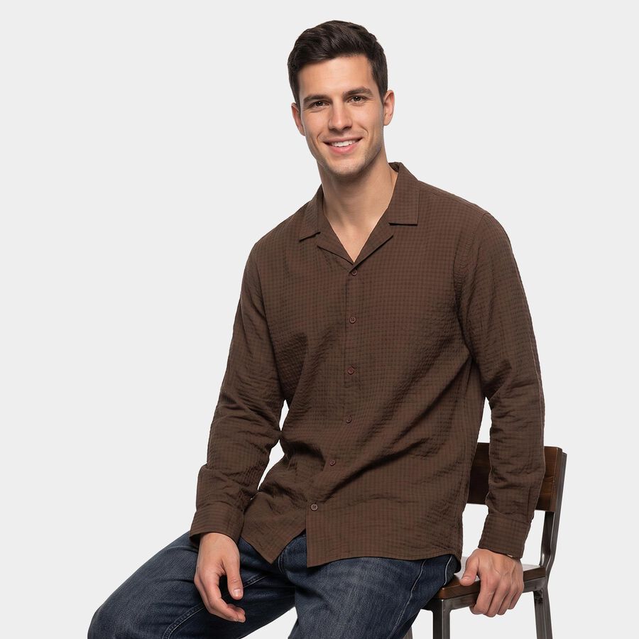 Men's Brown Cotton Casual Shirt, Brown, large