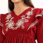 Women's Dusty Rose Pink Cotton V-Neck A-Line Floral Print Dress, मरून, small