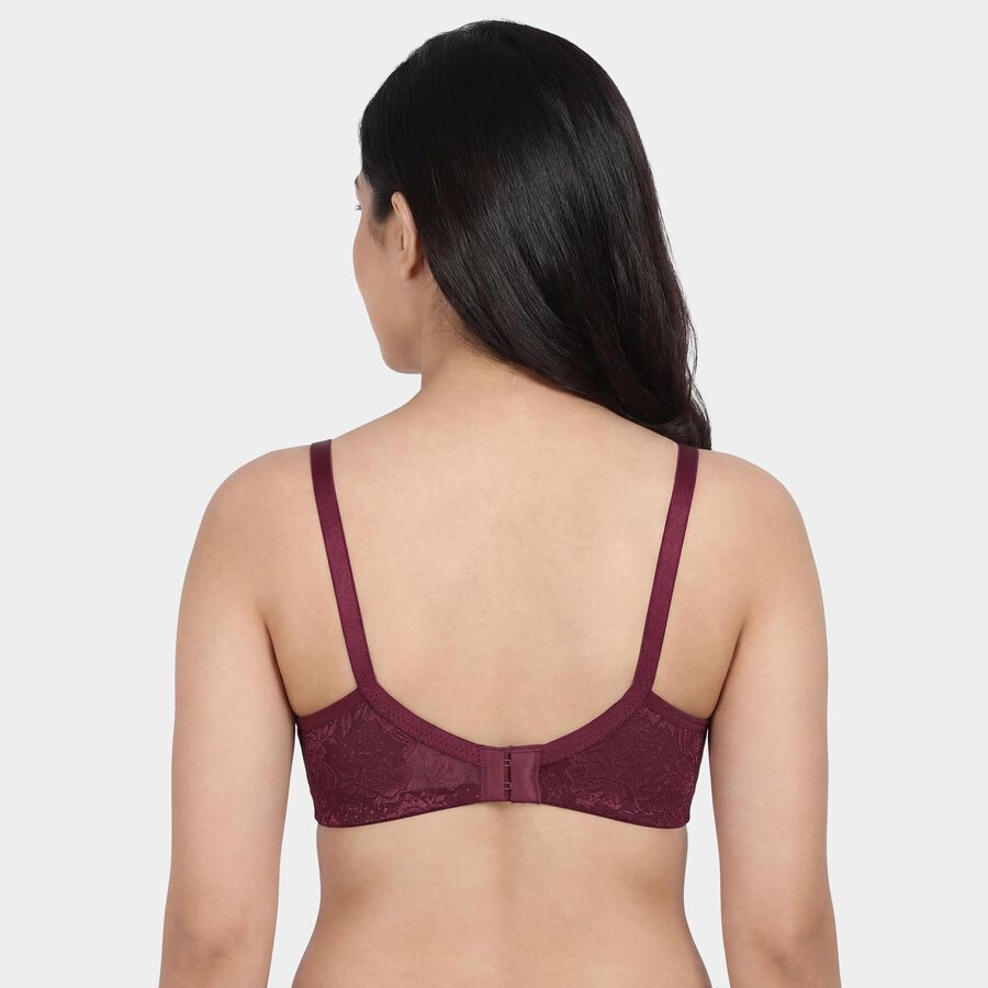 Women's Wine V-Neck Wireless Lace Bra, Wine, large