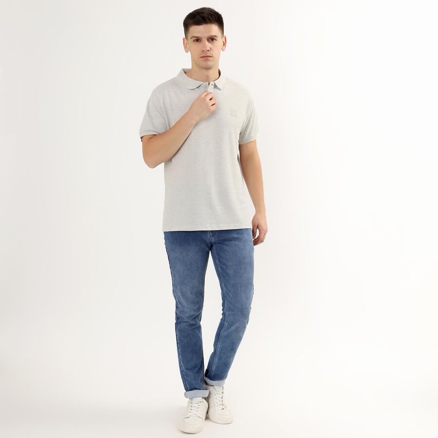 Men's Collared Half Sleeves T-Shirt, Melange Light Grey, large image number null