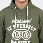 Boys' Olive Green Hooded Neck Graphic Print Sweatshirt, ओलिव, small