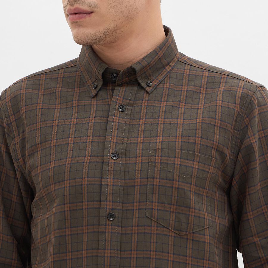 Men's Olive Green Cotton Button Down Casual Shirt, ओलिव, large image number null