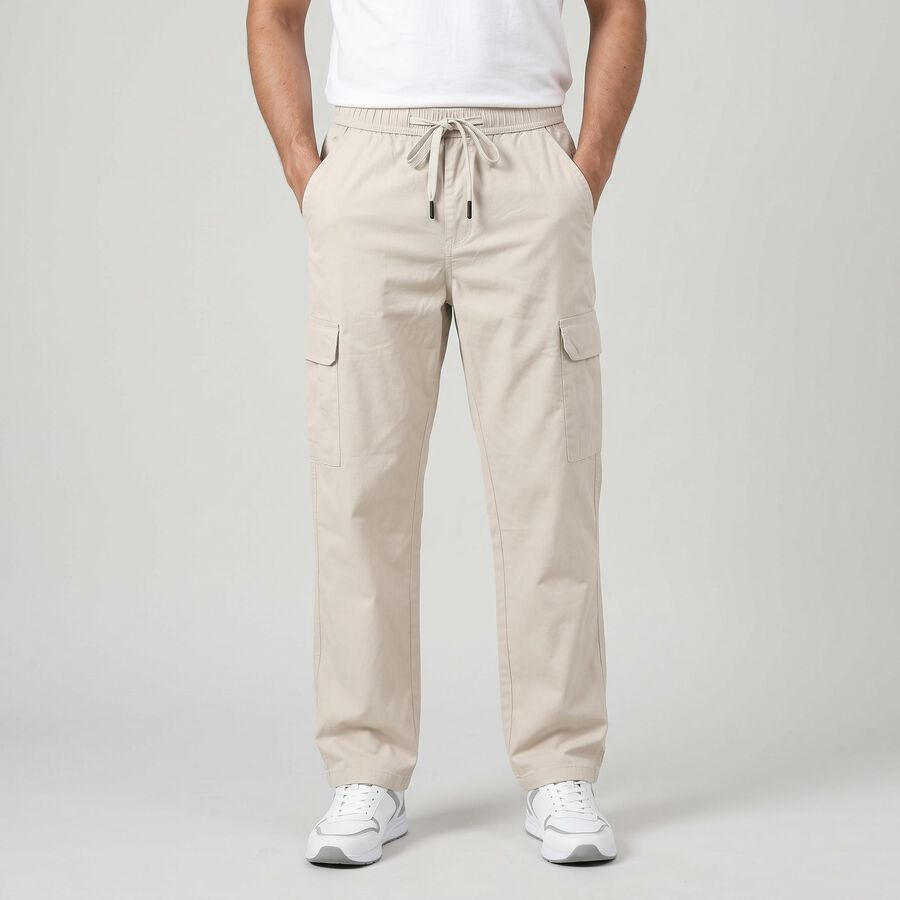Men's Silver Slim Fit Cargo Trousers, सिल्वर, large