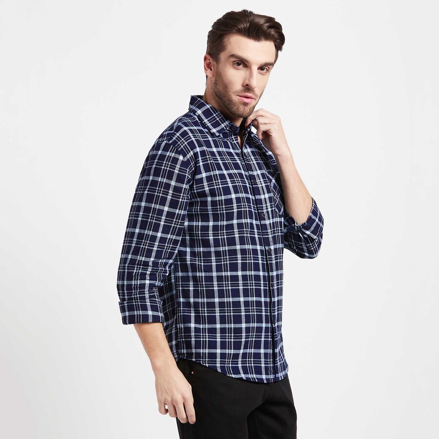 Cotton Checks Casual Shirt, गहरा नीला, large image number null