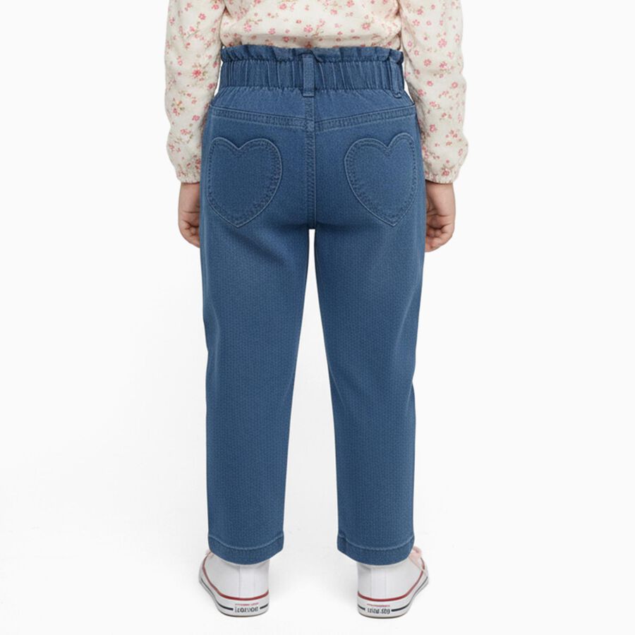 Girls Muted Denim Blue Regular Fit Embroidered Jeans, मध्यम नीला, large