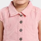 Girls Pink A-Line Solid Shirt Style Frock, Light Pink, small