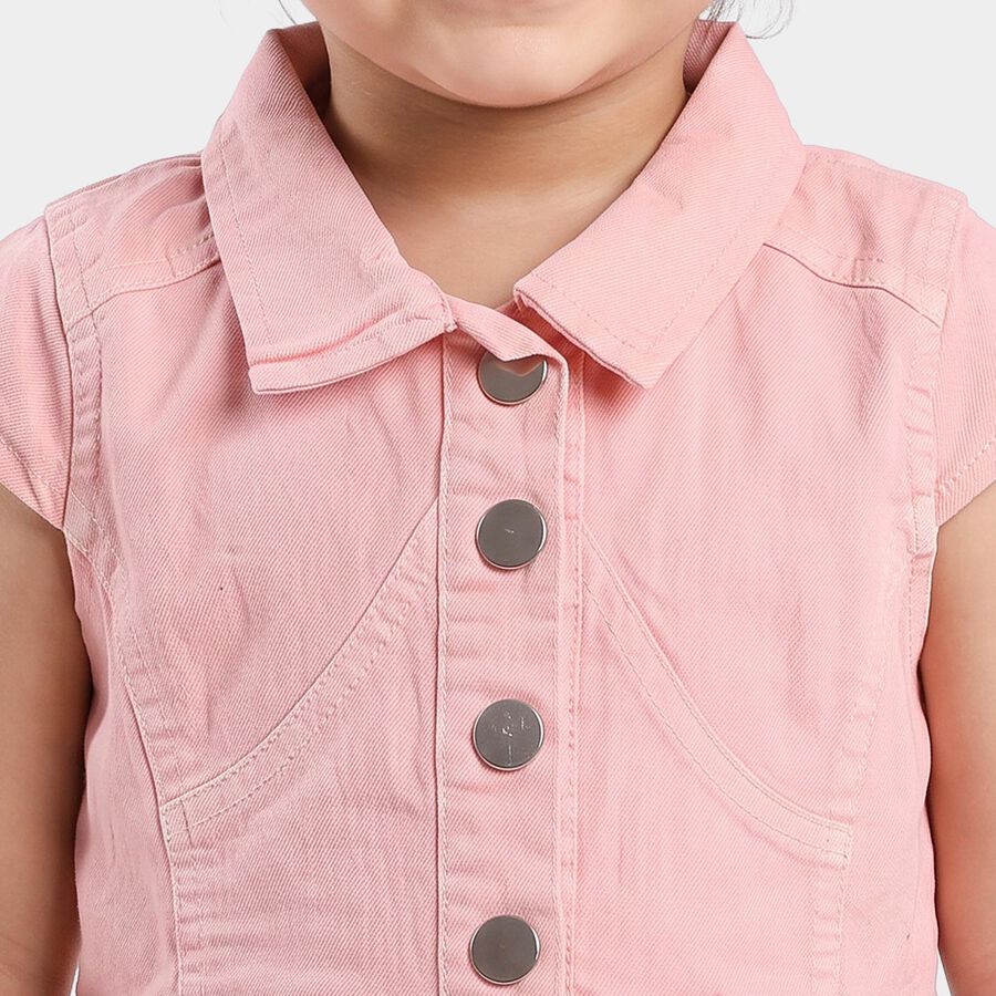 Girls Pink A-Line Solid Shirt Style Frock, Light Pink, large