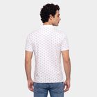 Men's White Cotton Polo Neck Printed T-Shirt, White, small