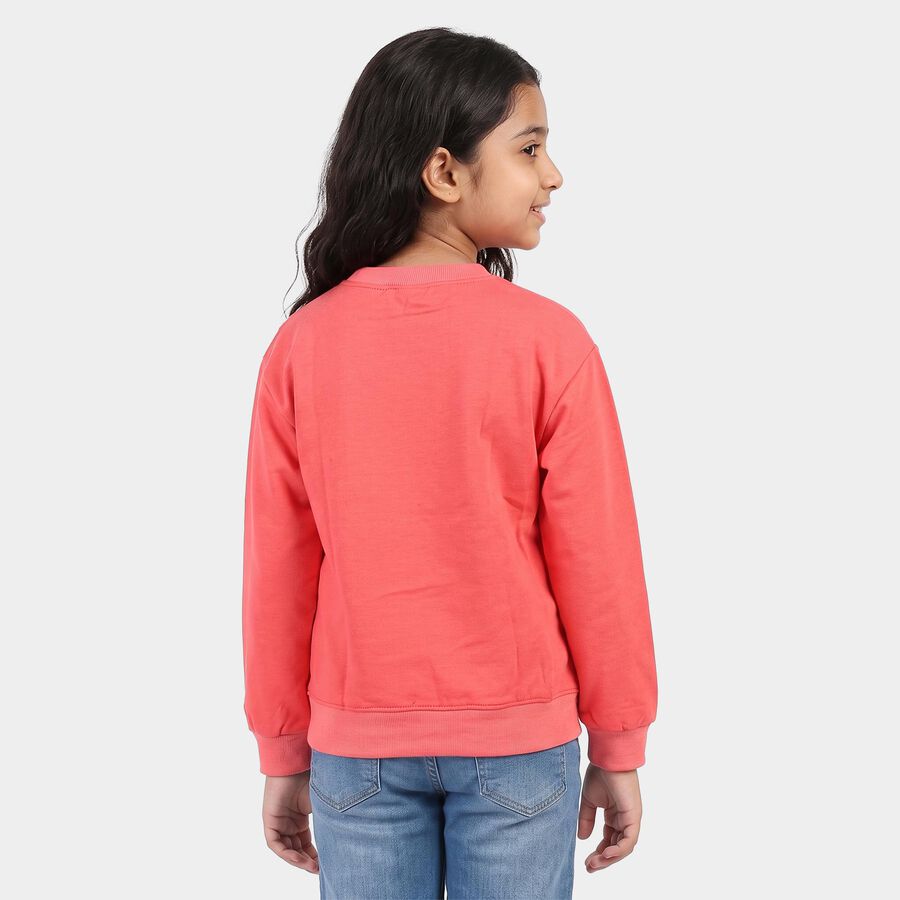Girls' Coral Crew Neck Graphic Print Sweatshirt, मूँगा (कोरल), large