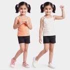 Girls' Peach Cotton Sleeveless Square Neck Vest, पीच, small