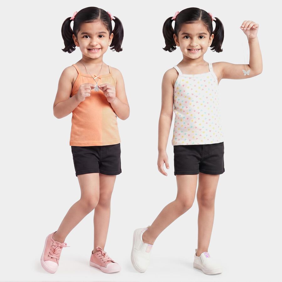 Girls' Peach Cotton Sleeveless Square Neck Vest, पीच, large