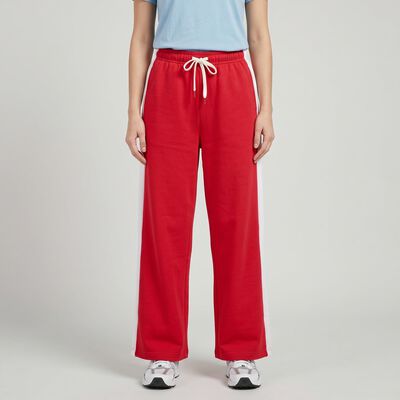 Women's Fuchsia Straight Fit Side-Striped Track Pants