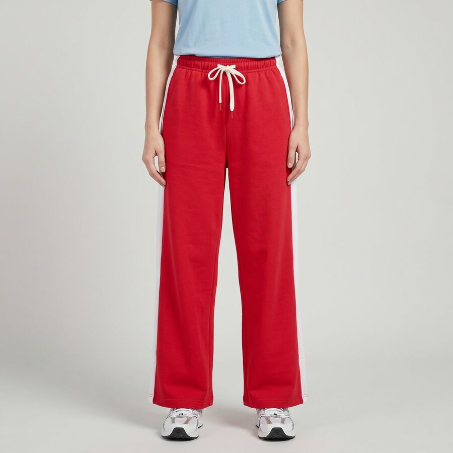 Women's Fuchsia Straight Fit Side-Striped Track Pants, रानी (फ्यूशिया), large