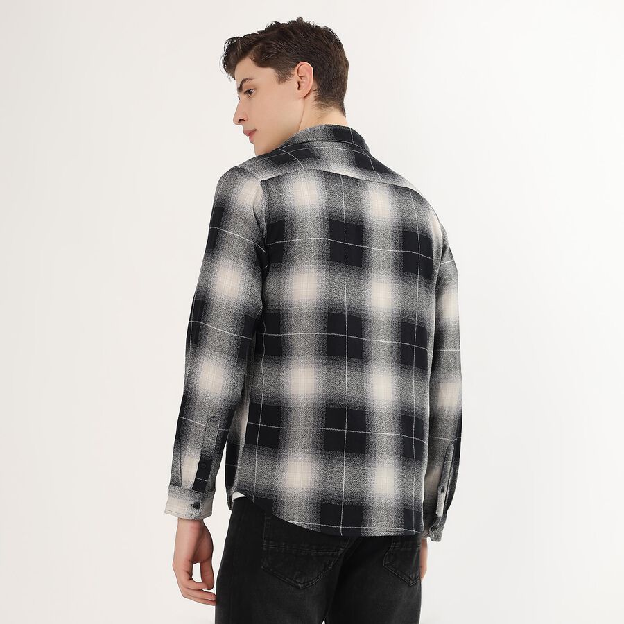 Men's Black and White Cotton Spread Collar Casual Shirt, Black, large