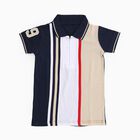 Boys Navy Blue and Beige Cotton Polo Neck Casual T-Shirt, Beige, small