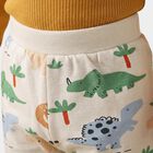 Infants Beige Jogger Fit Dinosaur Printed Cotton Pyjama, गहरा पीला, small