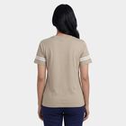 Women's Beige Round Neck Casual T-Shirt, Beige, small