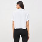 Women's White Collared Short Sleeve Crop Shirt, White, small image number null
