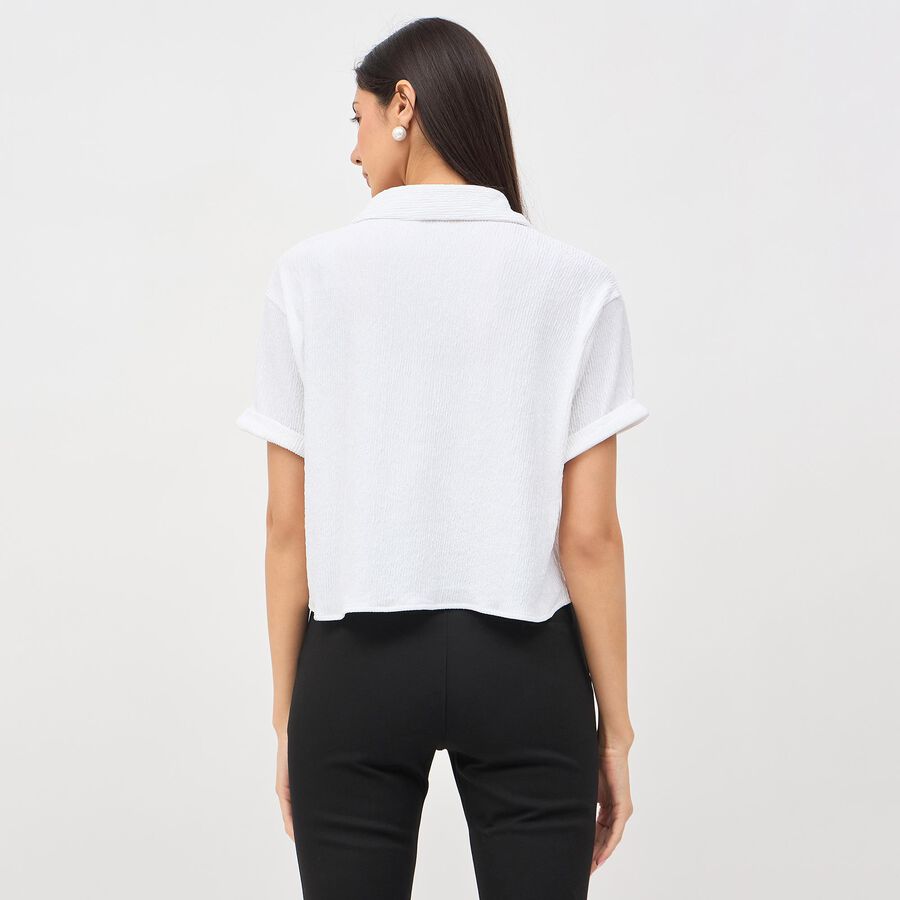 Women's White Collared Short Sleeve Crop Shirt, White, large image number null